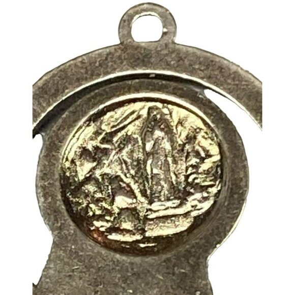 Antique Religious Mother Mary Our Lady Of Lourdes Silver Cut-out Medal Pendant - Picture 4 of 4